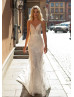 Beaded V Neck Ivory Lace Wedding Dress